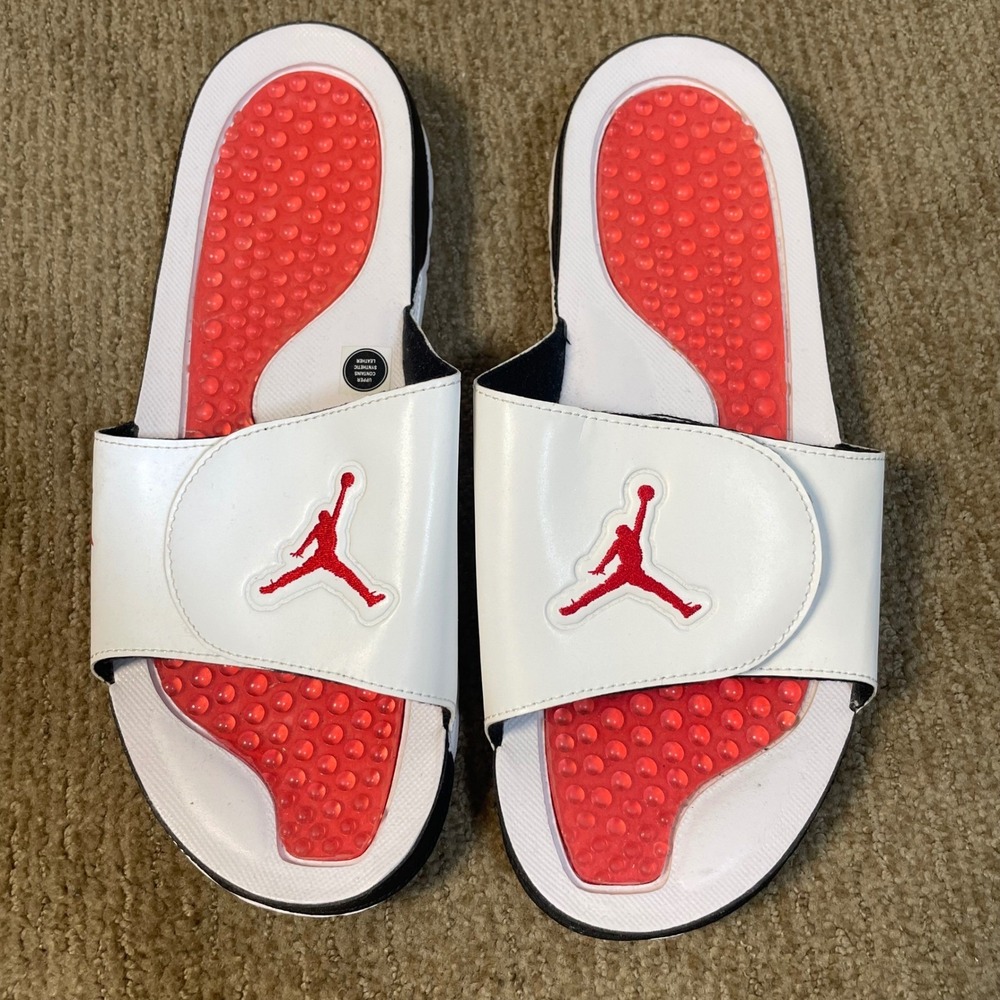 Jordan Hydro 5 Retro Men Size 13 White Red Slide Sandals 555501-101 Athletic